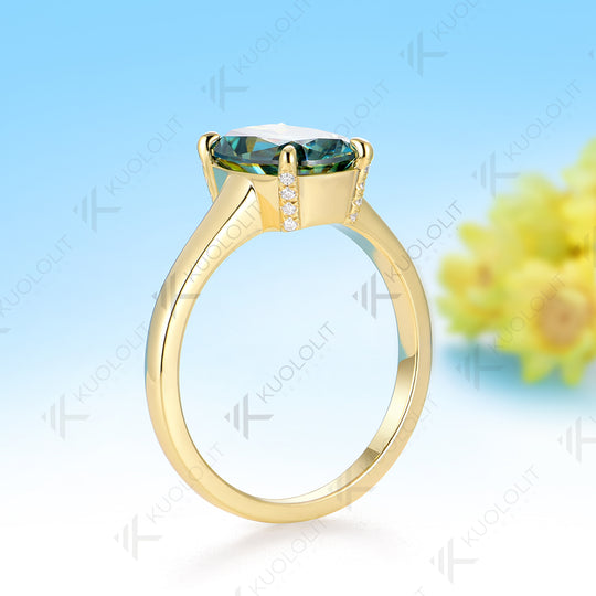 Kuololit 3CT OMC Cushion Cut Cyan Moissanite Ring for Women Solid 14K 10K 585 White Gold Engagement Ring for Christmas Gifts Party