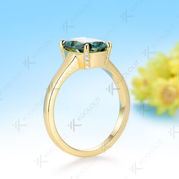 Kuololit 3CT OMC Cushion Cut Cyan Moissanite Ring for Women Solid 14K 10K 585 White Gold Engagement Ring for Christmas Gifts Party