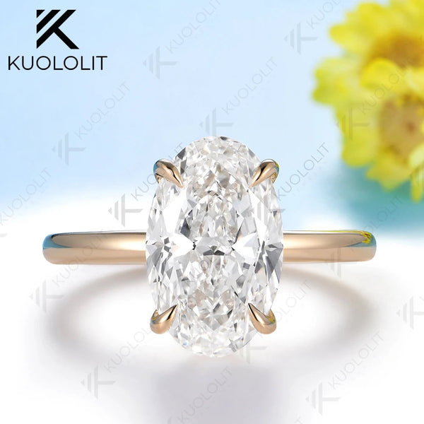 Kuololit 5CT Oval Cut Moissanite Custom Ring for Women Solid 14K 10K Yellow Gold Ring for Anniversary Christmas Gifts Party
