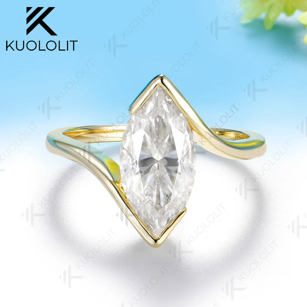 Kuololit 3CT Marquise Cut Moissanite Custom Ring for Women Solid 14K 10K  Yellow Gold Pear for Anniversary Christmas Gifts