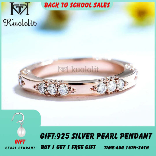 Kuololit Knife Edge 585 14K 10K Rose Gold Moissanite Ring for Women Lacie Matching Eternity Band Engagement Promise New Arrival