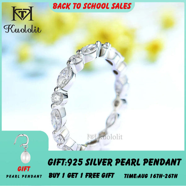 Kuololit 2CT Moissanite Soild 18K 585 14K Rose Gold Bubble Ring for Women Marquise Full Eternity Wedding Band Engagement Wedding