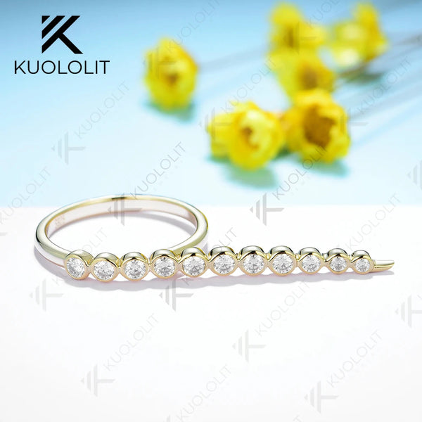 Kuololit 0,6 Karat Moissanit-Ringe für Damen und Herren, massives 14K/10K/585 Silber/Gelbgold, einzigartiger Bandring für Jahrestag/Weihnachten 