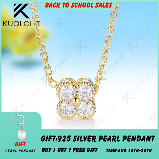 Kuololit 0.4CTW Moissanite Necklace for Women Solid 14K 10K 585 Yellow Gold Necklace for Christmas Gifts Engagement Anniversary