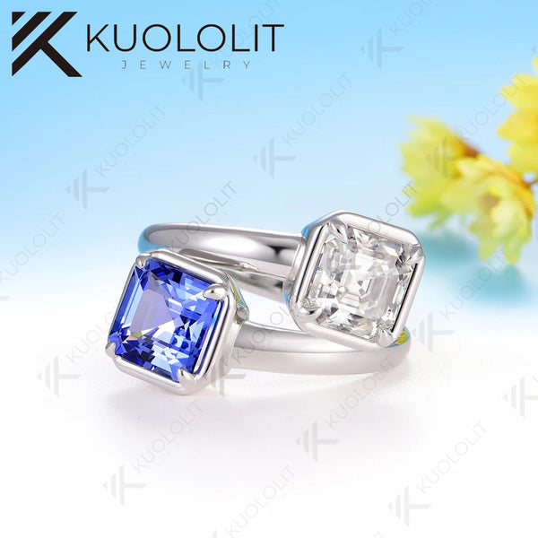 Kuololit 4CTW Moisssanite Lab Grown Sapphire for Women Solid 14K 10K 585 White Gold Asscher Cut for Engagement Wedding Christmas