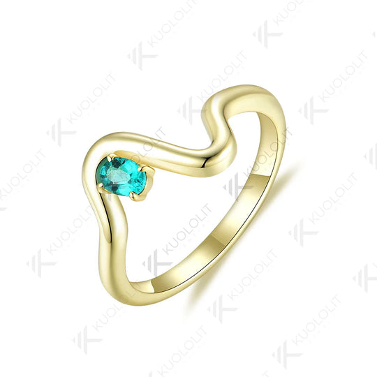 Kuololit 0,2 ct Labor-Smaragdring für Damen, Solitär, 18K/14K Gelbgold, Verlobungsring mit Diamanten, V-förmiges Band, ideal für Weihnachten 