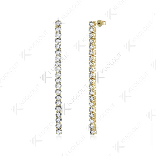 Kuololit 10.5CTW Moissanite Stud Earrings for Women Solid 18K14K10K 585 Yellow Gold DVS1Long Tennis Earrings for Christmas Gifts