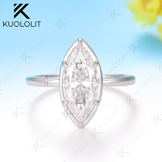 Kuololit 3ct Marquise Cyan Moissanite Ring for Women Solid 10K 14K Yellow Gold Engagement Ring for Christmas Gifts Engagement
