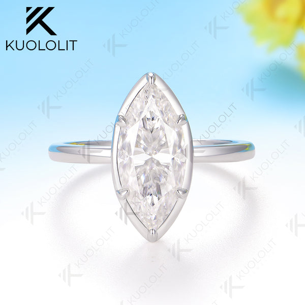 Kuololit 3ct Marquise Cyan Moissanite Ring for Women Solid 10K 14K Yellow Gold Engagement Ring for Christmas Gifts Engagement