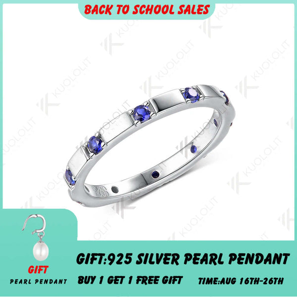 Kuololit 0.3CTW Lab Grown Blue Sapphire Band for Men Women Solid 18K 14K 10K Gold White Gold Engagement Ring for Christmas Gifts