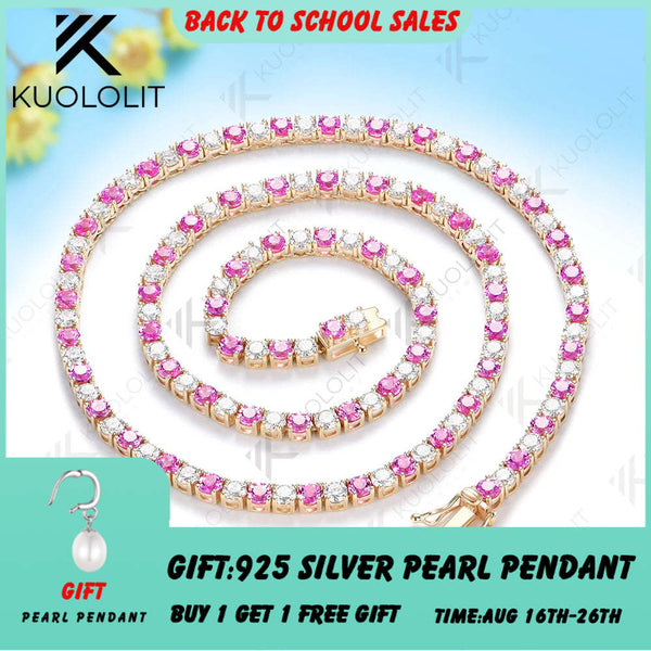 Kuololit 14CTW Lab Grown Pink Sapphire Moissniate Custom Necklace for Women 14K 10K Gold Necklace for Anniversary Christmas Gift
