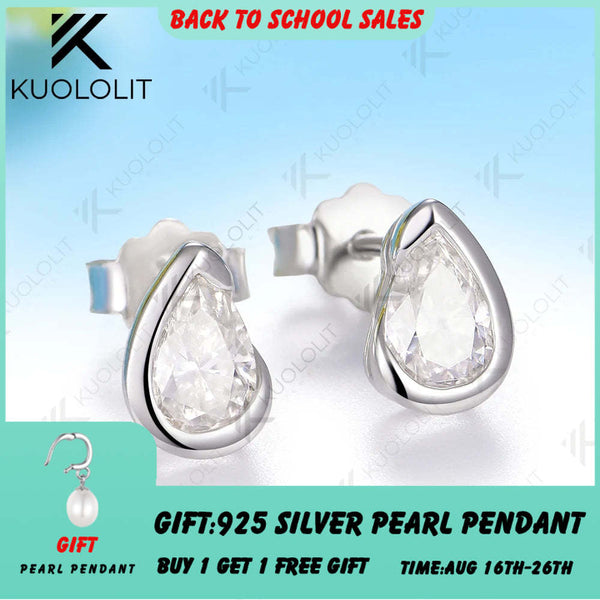 Kuololit 1CTW Moissanite Pear Cut Stud Earrings for Women Solid 10K 14K 585 Earrings for Classic Christmas Gifts Anniversary
