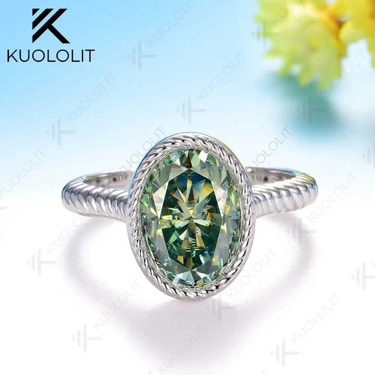 Kuololit 3.5CT Oval Cut Cyan Moissanite Engagement Ring for Women Soild 10K 14K 585 Yellow Gold Bezel Oval Ring  for  Christmas Gifts Party