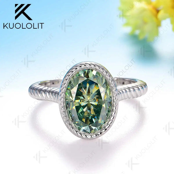 Kuololit 3.5CT Oval Cut Cyan Moissanite Engagement Ring for Women Soild 10K 14K 585 Yellow Gold Bezel Oval Ring  for  Christmas Gifts Party