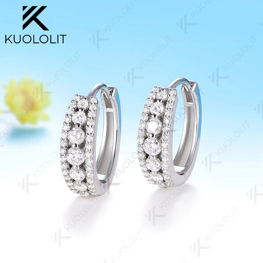 Kuololit 1CTW Moissanite Custom Hoop Earrings for Women Solid 14K 10K Yellow Gold for Christmas Gifts Party Engagement Jewelry