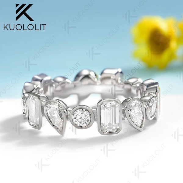 Kuololit 4.25CTW Emerald Pear Round Cut Moissanite Ring for Women Solid14K 10K 585 White Gold Emerald Wedding Band for Christmas