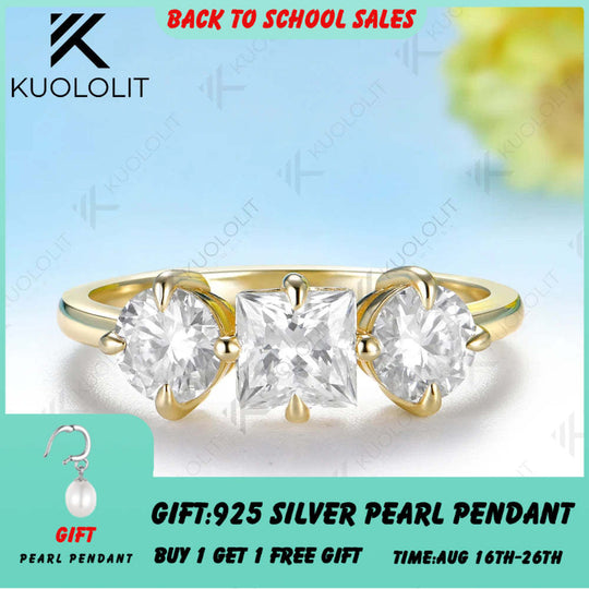 Kuololit 1.8CTW Princess Cut Moissanite Custom Ring for Women Solid 14K 10K  Yellow Gold Band for Anniversary Christmas Gift