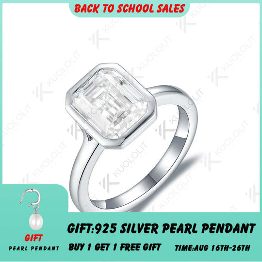 Kuololit 3ct Smaragdschliff Moissanit-Ring für Damen, massives PT950 14K/10K Weißgold, D/VVS1 Solitärring, Verlobungsring, Weihnachtsring 