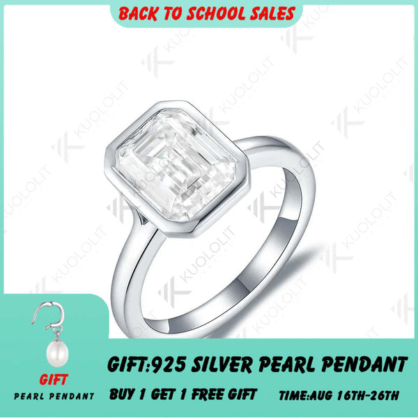 Kuololit 3ct Smaragdschliff Moissanit-Ring für Damen, massives PT950 14K/10K Weißgold, D/VVS1 Solitärring, Verlobungsring, Weihnachtsring 