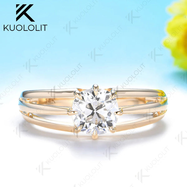 Kuololit 1CT Cushion Cut Moissanite Ring for Women Solid 14K 10K Yellow 585 Gold Ring for Anniversary Christmas Gifts Party
