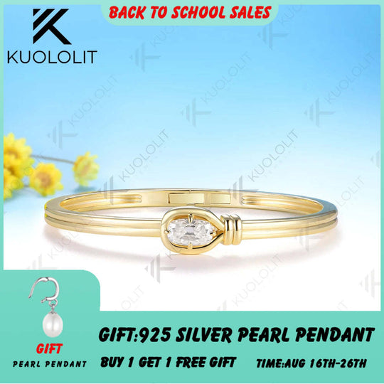 Kuololit 2CT OMC Mossanite Bangle for Women Solid 10K 14K 585 Yellow Gold Bracelet for Engagement Trendy Christams Gifts Party