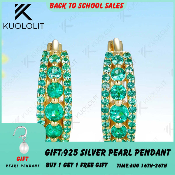 Kuololit 1CTW Lab Grown Emerald  Hoop Earrings for Women Solid 14K 10K Yellow Gold Earrings for Christmas Gift Party Jewelry