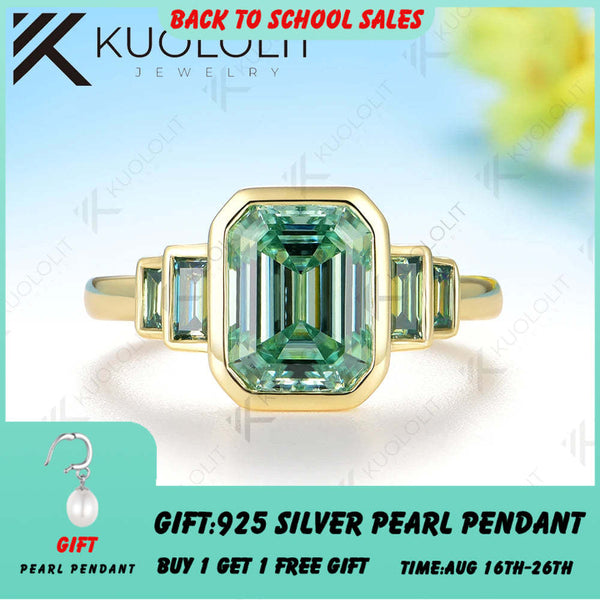 Kuololit 3CT Cyan Moissanit Ring für Damen, massiver 14K 10K Goldring im Smaragdschliff, perfektes Geschenk zu Weihnachten, Partys, Verlobung oder Hochzeit 