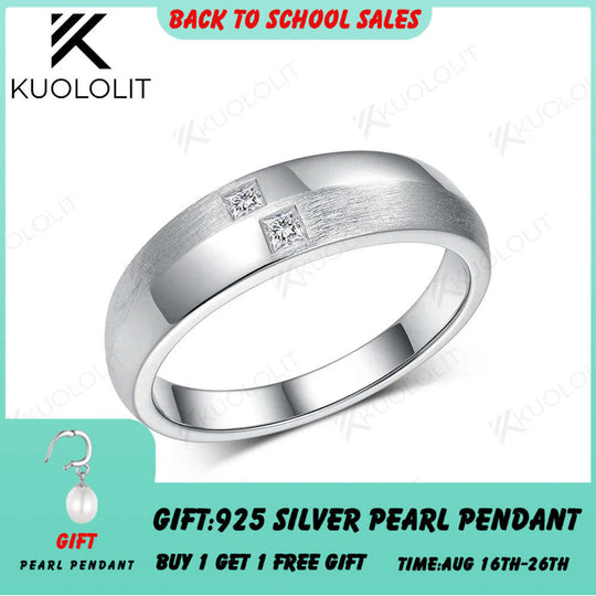 Kuololit PT900 0.16CTW Lab Grown Diamond Brushed Band for Men Women Solid Platinum 900 Gold Princess Cut for Engagement Wedding