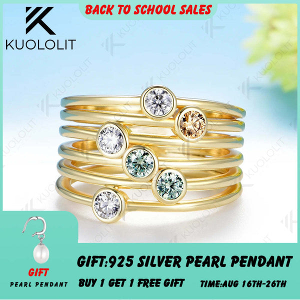Kuololit 0.6CTW Cyan Champagne Moissanite Ring for Women Solid 14K 10K Yellow Gold Ring for Anniversary Christmas Gifts Party