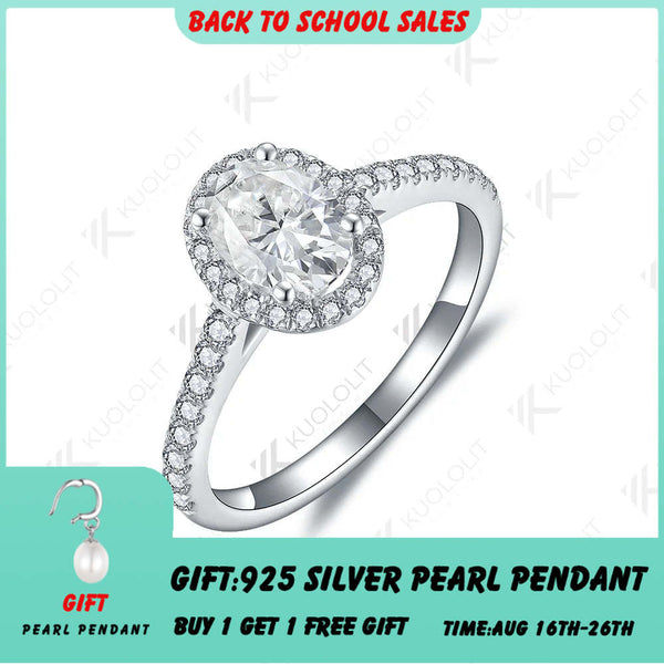 Kuololit 1ct Ovalschliff Moissanit D/VVS1 Ring für Damen, massives PT950 14K 10K 585 Weißgold, geeignet für Hochzeit, Verlobung, Party und Weihnachten 