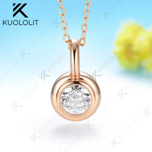 Kuololit 1CT OEC Moissanite Custom Necklace for Women Solid 14K 10K 925 Sliver Yellow Gold Round Pendant for Christmas Gifts