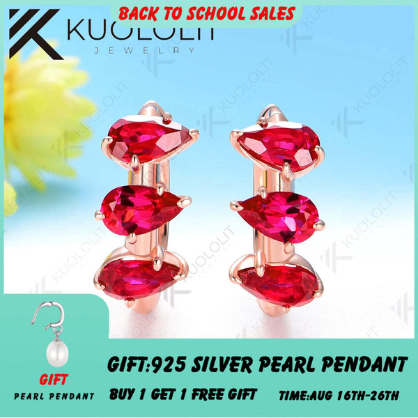 Kuololit 2.1CTW Lab Grown Ruby Hoop Earrings for Women Solid 14K 585 Rose Gold Clip Earrings for Classic Christmas Gifts Luxury