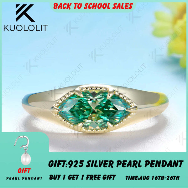 Kuololit 1CT Marquise Cut Cyan Moissanite Custom Engagement Ring for Women Men Solid 14K 10K 925 Silver Yellow Gold for Christmas Gifts