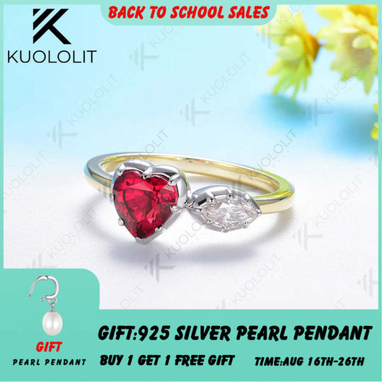 Kuololit 1,3 Karat Labor-Rubin-Moissanit-Ring für Damen, massiver 18K-, 14K- und 10K-Goldring, zweifarbig, ideal als Geschenk zum Jahrestag oder zur Verlobung. 