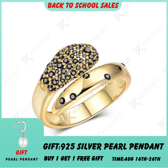 Kuololit Schlangenring aus schwarzem Moissanit (0,54 Karat) für Damen, massives 18K, 14K, 10K oder 585 Gelbgold, ideal als Weihnachtsgeschenk. 