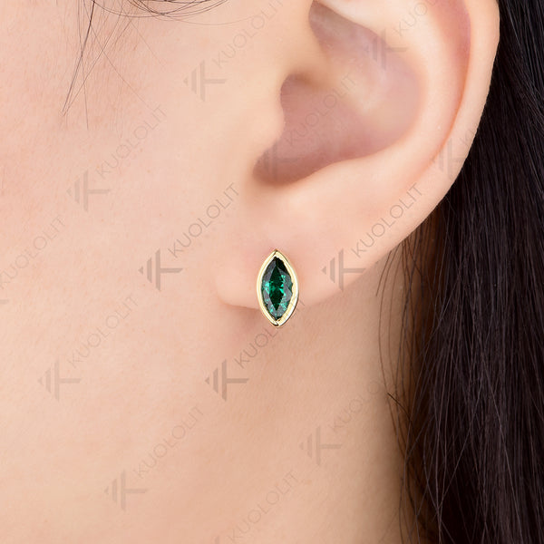 Kuololit 1CTW Marquise Moissanite Lab Grown Ruby Emerald Clip Earrings for Women Solid 14K10K 585 Rose Gold Earrings for Engagement Christmas Gifts