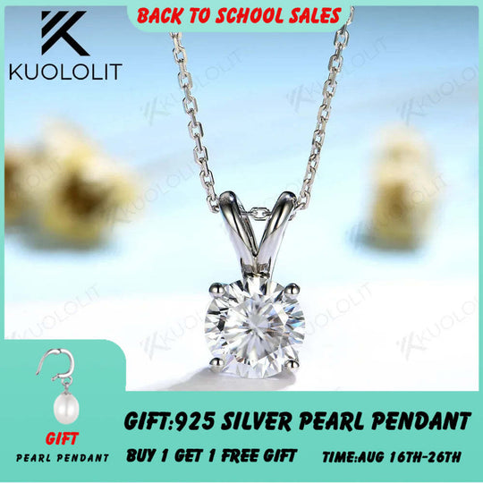 Kuololit 3CT Round Moissanite Necklaces for Women Solid 10K 14K 18K 925 Sliver 1CT 2CT Ear Pendant with Chain for Engagement New