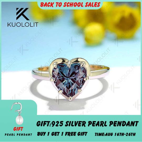 Kuololit Ringe aus im Labor gezüchtetem Alexandrit, Naturedelsteinen, für Damen, massives 14K/10K/585 Gelbgold, ideal für Verlobung, Hochzeit und Weihnachten. 