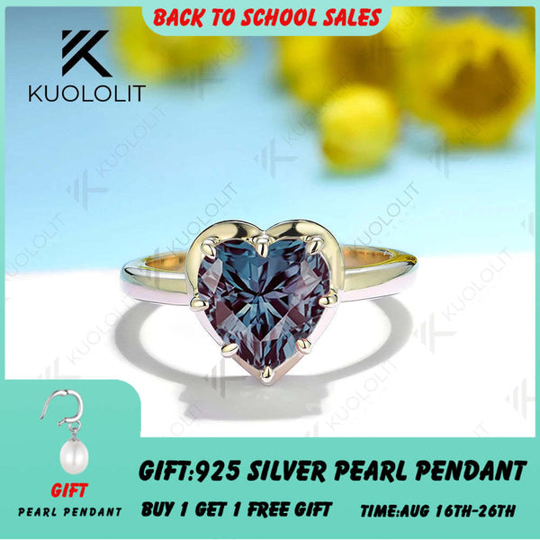 Kuololit Ringe aus im Labor gezüchtetem Alexandrit, Naturedelsteinen, für Damen, massives 14K/10K/585 Gelbgold, ideal für Verlobung, Hochzeit und Weihnachten. 