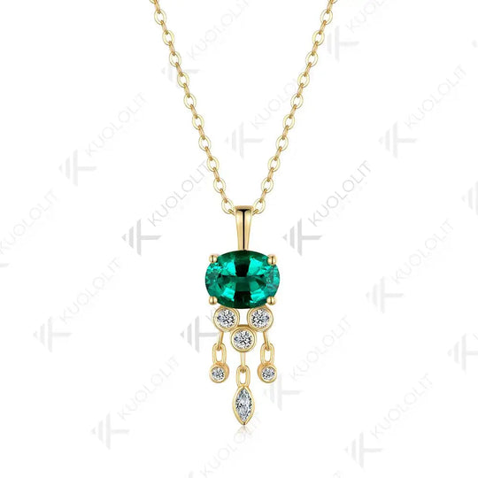 Kuololit 3CT Labor-Smaragd mit Moissanit-Halskette für Damen, massiver ovaler Anhänger aus 18K, 14K, 10K oder 585 Gelbgold, perfektes Weihnachtsgeschenk 