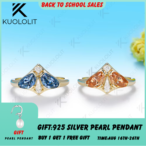 Kuololit Champagne Blue White Moissanite Engagement Ring for Women Men Solid 14K 10K Yellow Gold for Engagement Christmas Anniversary Gifts