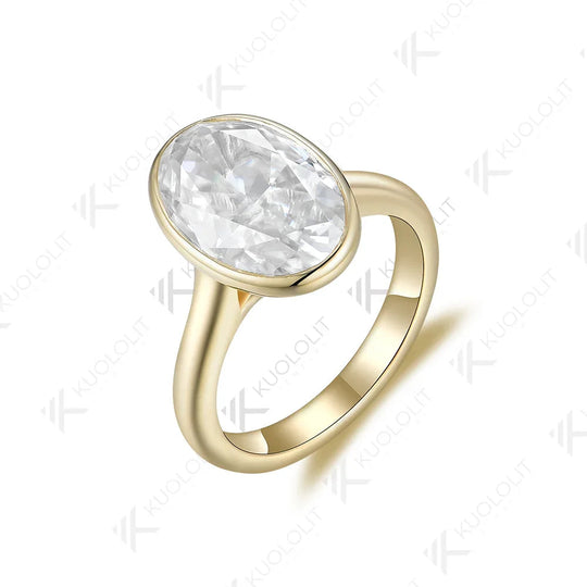 Kuololit 5CT Crushed Ice Oval Moissanit Ringe für Damen PT950 Massives 14K 10K 585 Gelbgold für Verlobung, Hochzeit und Weihnachten 