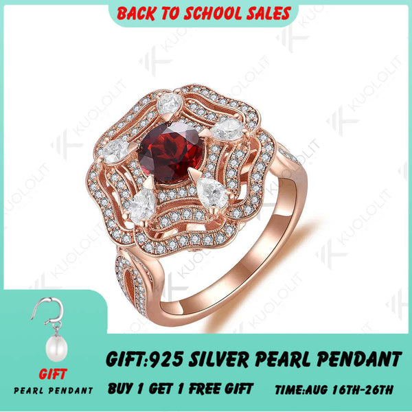 Kuololit 1 Karat natürlicher Granat-Moissanit-Ring und Anhänger für Damen, massives 14K/10K/585 Roségold, ideal für Verlobung, Hochzeit und Weihnachten 