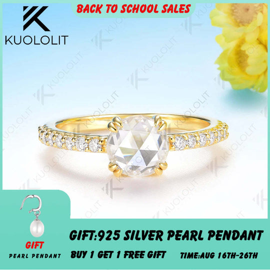 Kuololit 1.2CT Rose Cut Round Moissanite Ring for Women Solid14K10K 585 Yellow Gold Engagement Ring for Anniversary Christmas