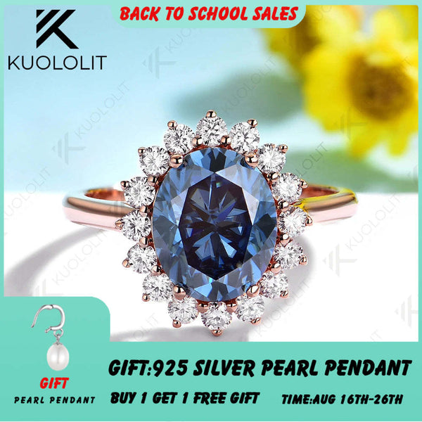 Kuololit 3CT Oval Blue Moissanite Engagement Ring for Women Soild 10K 14K Rose Gold Ring for Christmas Gifts Party Anniversary