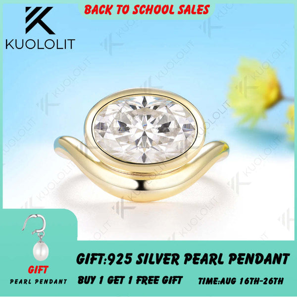 Kuololit 4.5CT Oval Moissanite Custom Engagement Ring for Women Solid 14K 10K 585 Yellow Gold  Ring for Christmas Gifts Party