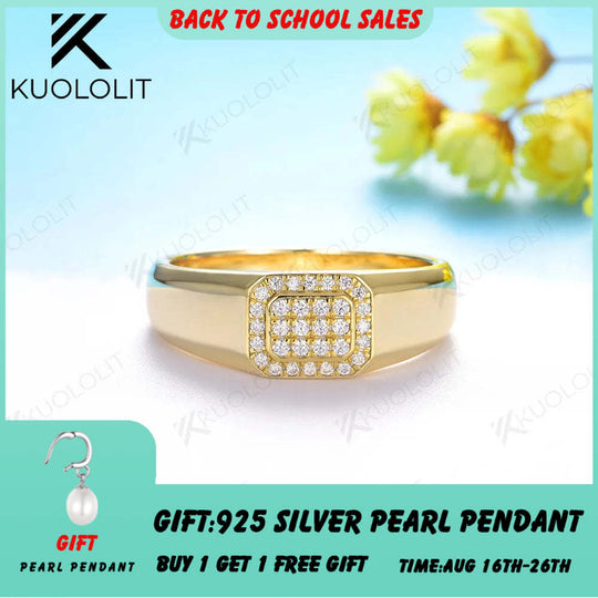 Kuololit 0,24 Karat Moissanit-Ring mit Pavé-Fassung für Damen und Herren, massiver 925er Sterlingsilber- und 14K-Goldring, ideal für Jahrestag und Verlobung 
