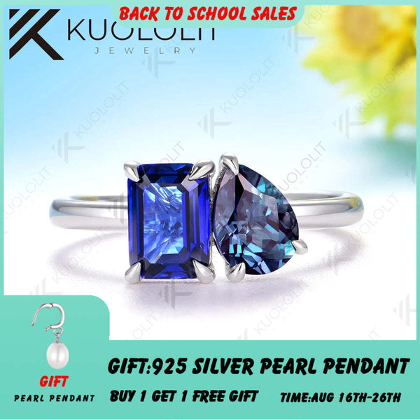 Kuololit 2CTW Lab Grown Alexandrite Blue Sapphire Solid 14K 10K Gold Gemstone Engagement Rings for Christmas Anniversary Party