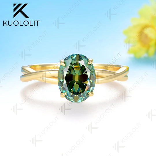 Kuololit 2CT OMC Cyan Moissanite Ring for Women Solid 14K 10K 585 Yellow Gold Cushion Engagement Ring for Christmas Gifts Party