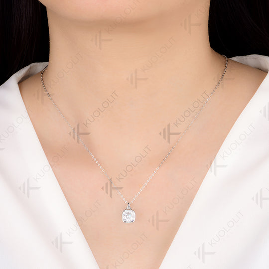 Kuololit 2CT Cyan Moissanite Lab Grown Alexandrite Cushion Cut Necklace for Women Solid 925 10k 14k Yellow Gold Necklace for Engagement Christmas Gift